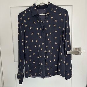 Marc Cain Dark Blue Pearl Button Down Shirt Silk